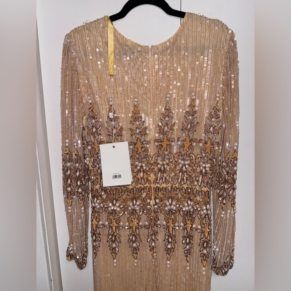 Mac Duggal 5576 Peach Embellished Long Sleeve High Neck Column Dress Size 10 - Picture 12 of 17